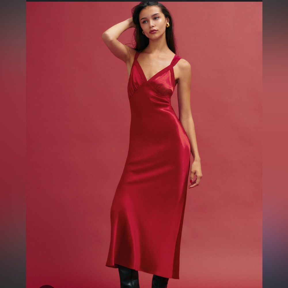 Reformation Red Neola Midi Dress